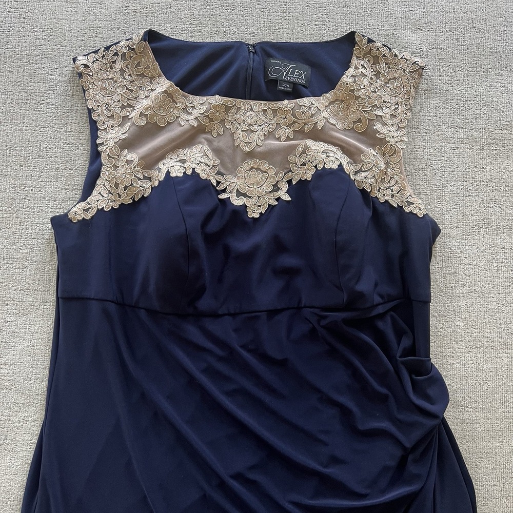 Alex Evenings Womens Navy/Nude Embroidered Illusion-Yoke Gown Formal Dress 20W